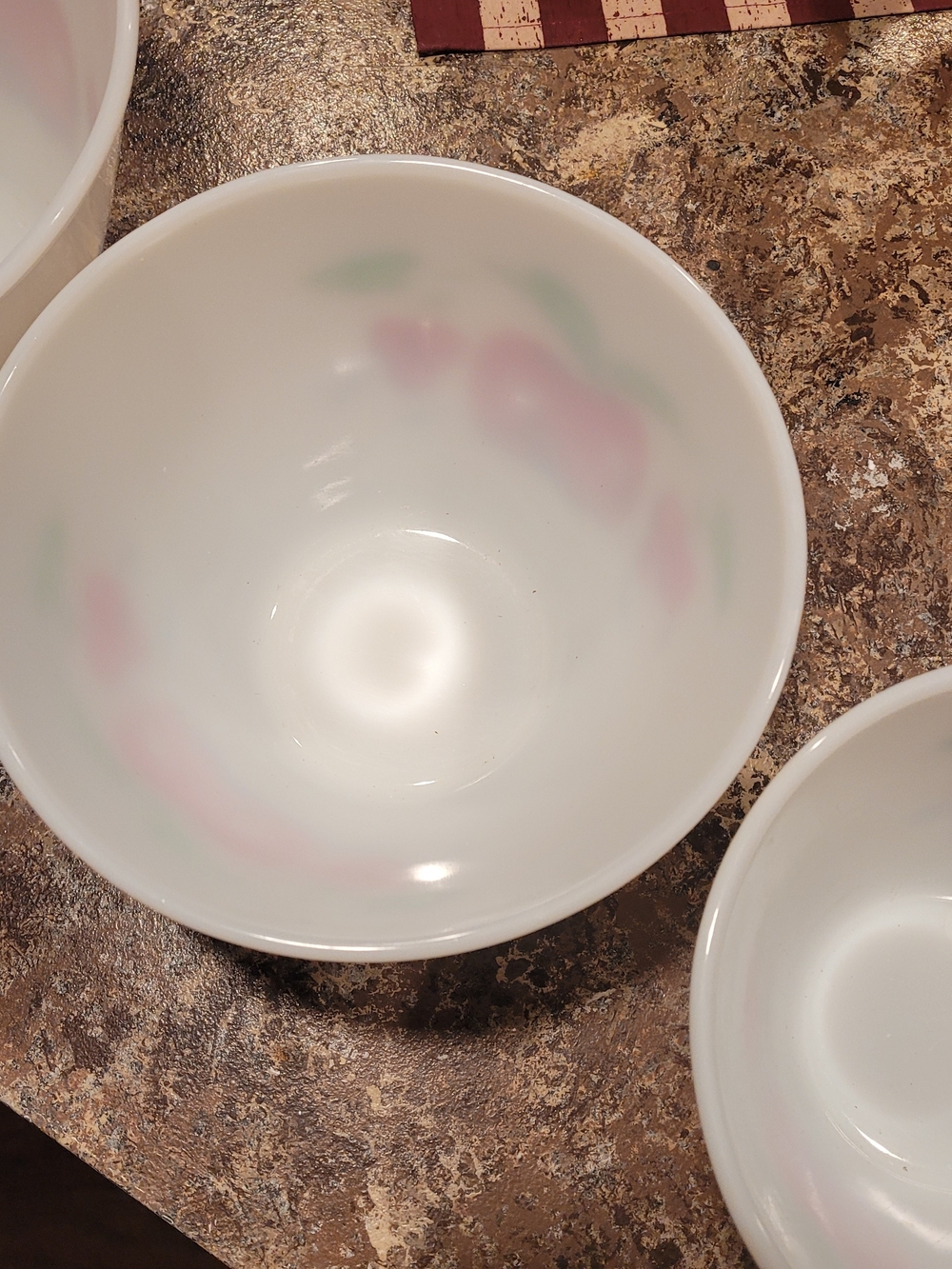 vintage Fire-King "Apples and Cherries" Milk Glass mixing bowls. Set Of 3. - Picture 11 of 16